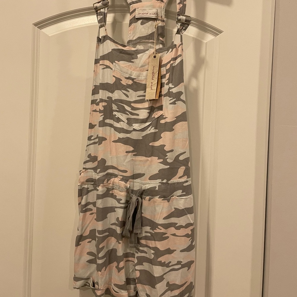 Mustard Seed Pink and Grey Camo Short Overalls